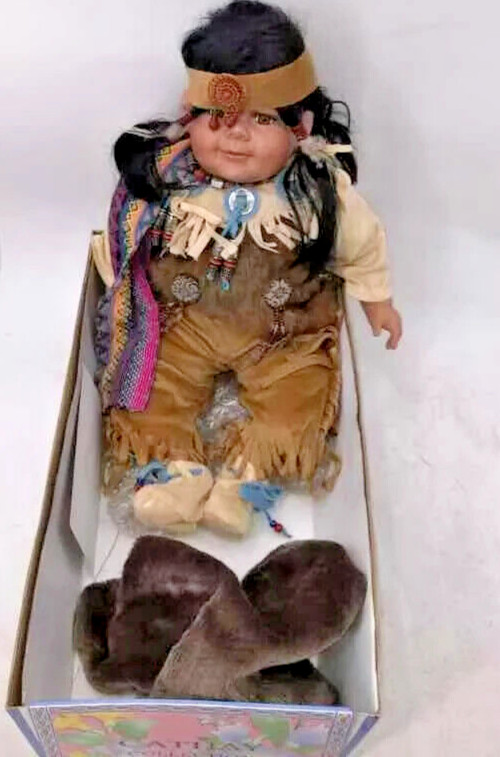 Cathay Collection Native American Indian Girl 20" Porcelain Doll w/Box COA