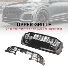 RSQ8 Style Gloss Black Front Honeycomb Mesh Grille Fits Audi Q8/SQ8 2019-2023