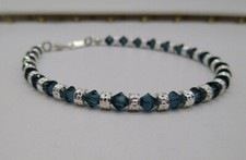m/w Swarovski Crystal Montana Bicone & Silver Rondel Bead Anklet /Bracelet Steel