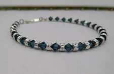 m/w Swarovski Crystal Montana Bicone & Silver Rondel Bead Anklet /Bracelet Steel