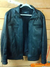 Black Rivet Leather Jacket - Mens L - Motorcycle Biker Zip Up 4-Zip Pockets