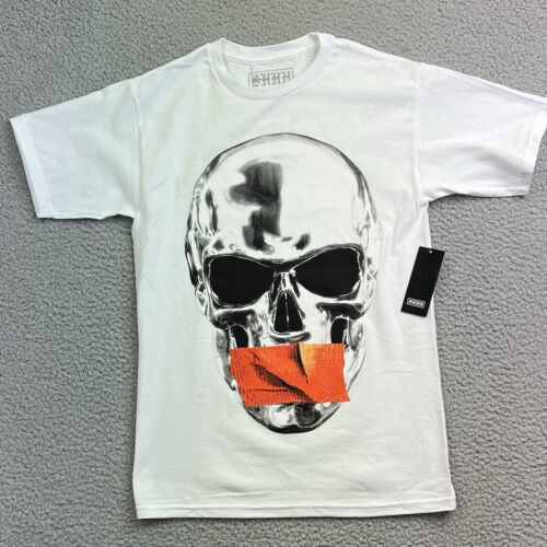SHHH Brand Men Sz Small Quiet Skull White T-Shirt Tee Short Sleeve Halloween