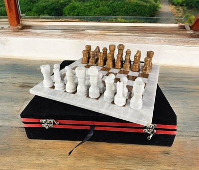 Marble chess set, storage box, stone chess set for Fathers Day gift for him-New