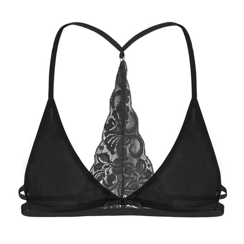 Men Sexy Lingerie Set Sissy Lace Trim Bra Top with G-String Gay Nightwear Outfit - Picture 5 of 17