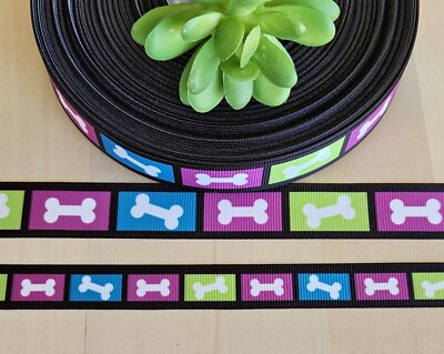 5/8 & 7/8'' (1 YD) Dog Bone Grosgrain Ribbon Paw Print Dog Collar Ribbon Lanyard
