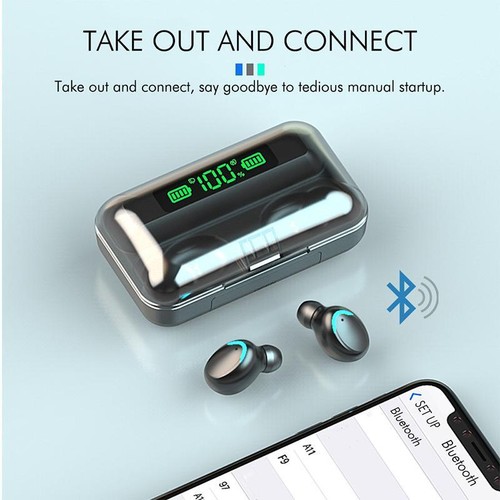 F9 Wireless Earphones LED Dislpaly Binaural Tws Wireless Bluetooth Headset Water - Picture 5 of 25