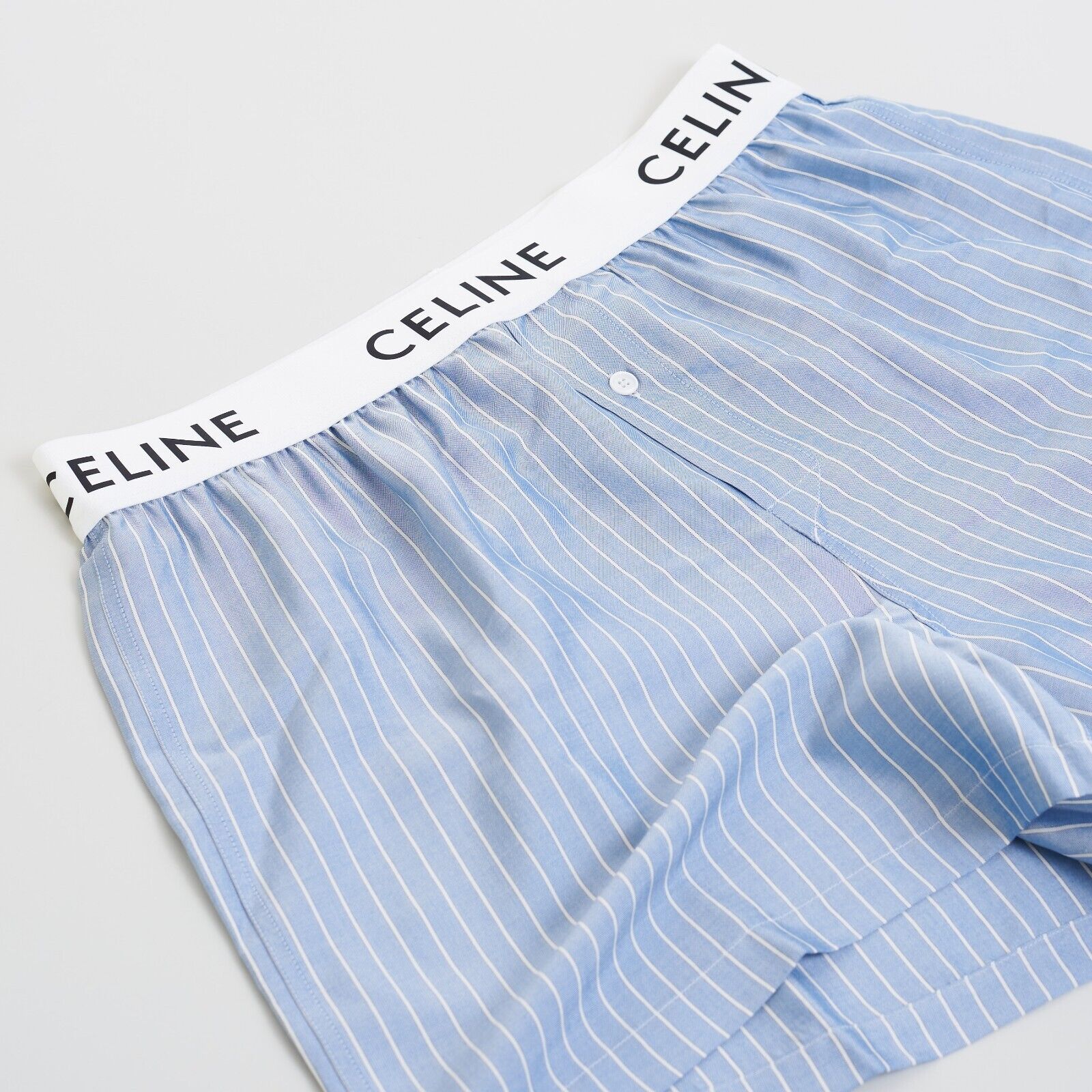 CELINE 340$ Boxer Shorts In Blue & White Striped Silk