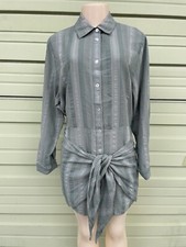 New ZARA Lace-Up ShirtDress Green Button front Tie Detail Long Sleeve SZ M #5894