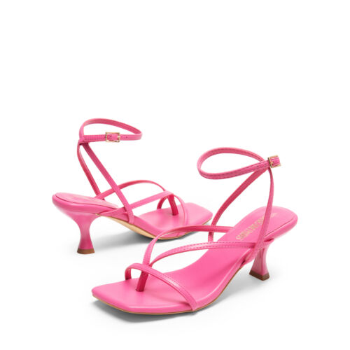 Women Ankle Strappy Square Open Toe Low Kitten Heel Sandals Wedding Dress Shoes - Picture 47 of 51
