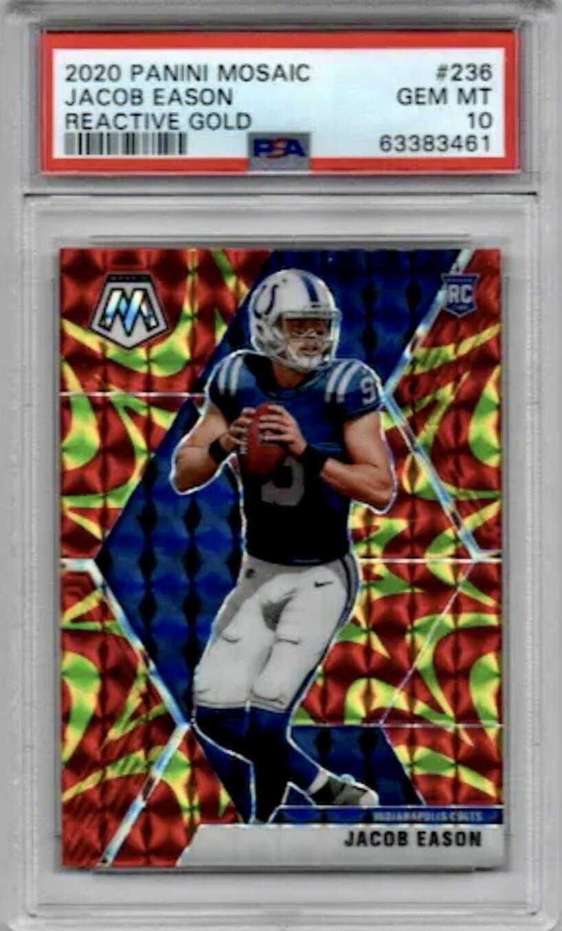 Jacob Eason 2020 Panini Mosaic Reactive Gold Prizm Rookie RC #236 PSA 10 GEM MT
