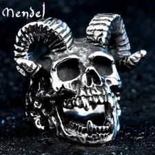 MENDEL Mens Gothic Punk Devil Biker Skull Ring For Men Stainless Steel Size 7-15