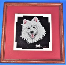 completed framed CROSS STITCH SAMOYED / HUSKY / ESKY DOG PICTURE