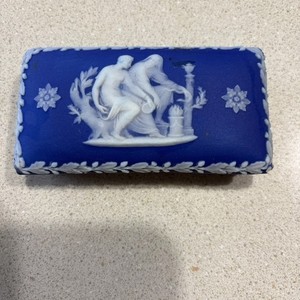 ANTIQUE Wedgwood Dark Cobalt Blue Jasper Jasperware Match Box