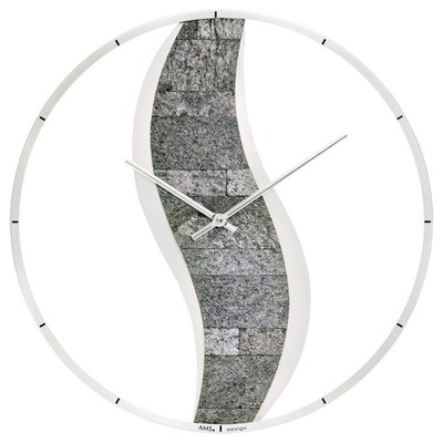 AMS -Silber Stein 40cm- 9646 Moderne Wanduhr mit Quartzwerk, batteriebetrieben