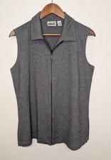 Chico's Design Womens Gray Collared Sleeveless Dressy Vest Zipper Sz 2 L 12 