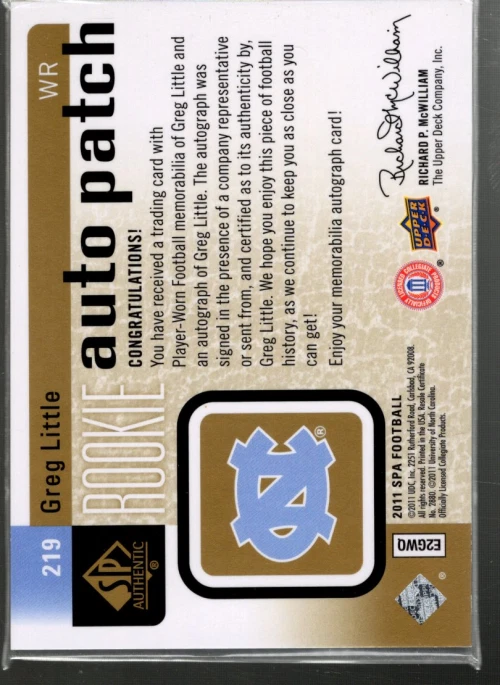 B3818- 2011 SP Authentic #219 Greg Little Auto Jersey /699 SAMPLE PIC - Image 2 of 2