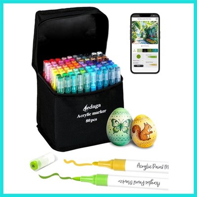 80 Colors Acrylic Paint Markers with Free App, Dual Brush & Fine Tip Acrylic ...