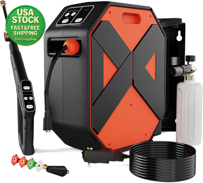 #ad Wall Mounted Pressure Washer 5000PSI 100FT Retractable Hose 5 Nozzles Orange $266.05