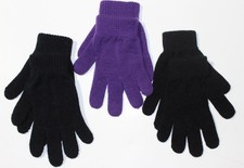 3 Pairs of One Size Fits Most Women's Gloves - 2 Black and 1 Purple