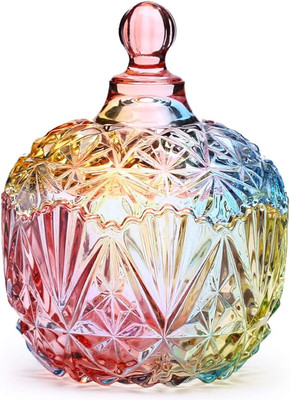 Danmu Colorful Glass Storage Jar with Lid, Candy & Cookie Jar, Jewelry Box, Buff