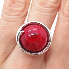HAGIT GORALI Sterling Vintage Israel Red Murano Glass Modernist Ring Size 7.25