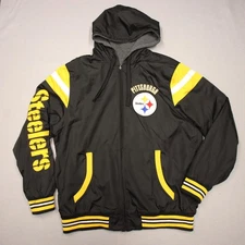 Pittsburgh Steelers Jacket Mens XL Black Gray Reversible Hooded Full Zip G-III