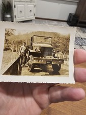 Vintage Photo Snapshot Solder By His Military Truck WW2 F8 