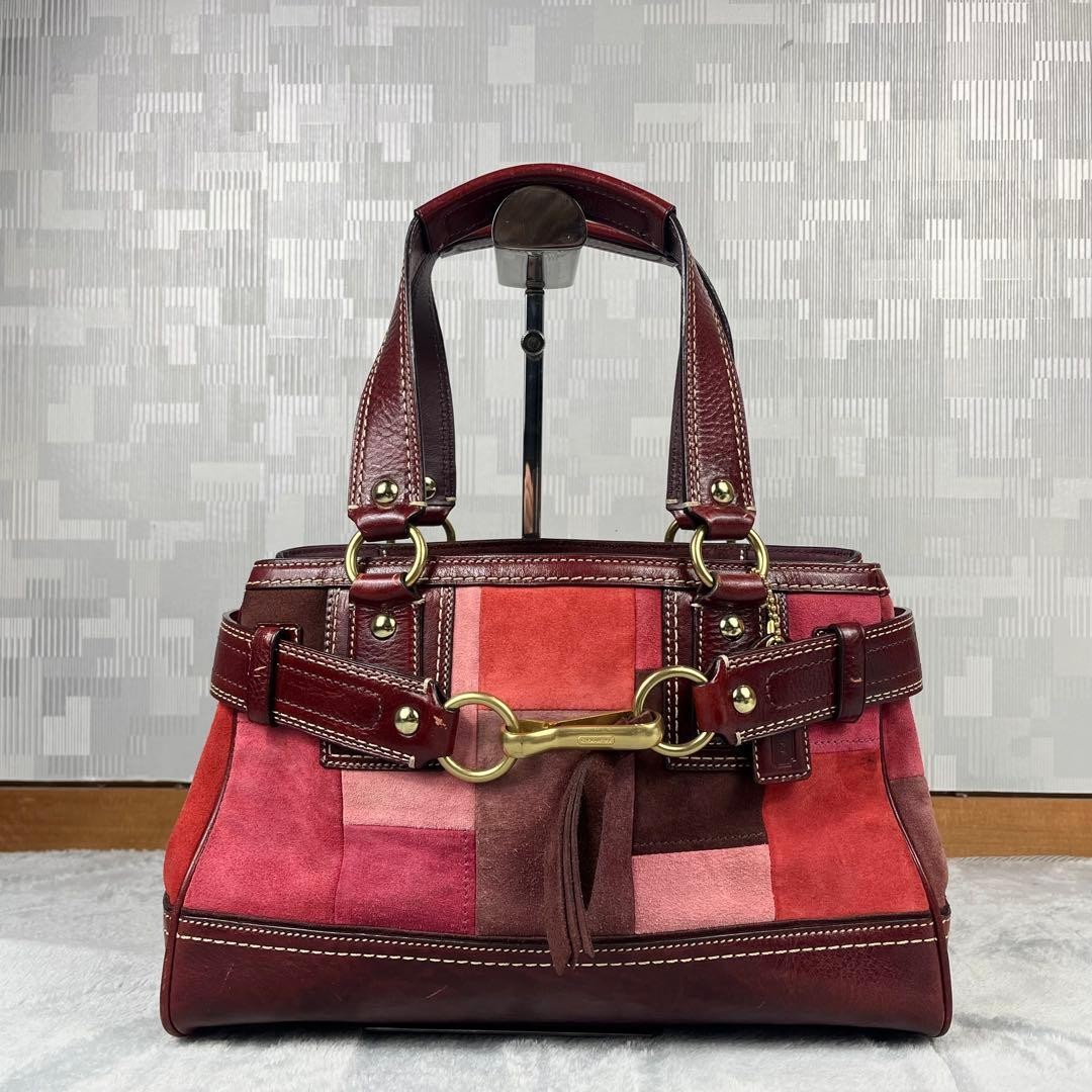 Coach Patchwork Suede Leather Mini Boston Bag Red… - image 1
