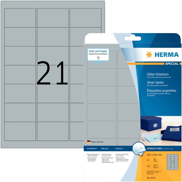 Herma Silberfarbene Folien-Etiketten Special, 63,5 X 38,1 Mm 1 Bis 40X Spare 22%-image