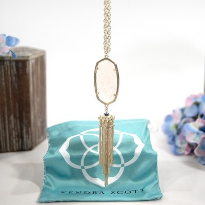 Kendra Scott Rayne Rose Quartz Gold Plated Long Pendant Necklace NWT