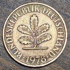 1978 F West Germany 10 Pfennig Coin Stuttgart Mint Oak Seedling KM 108 C78