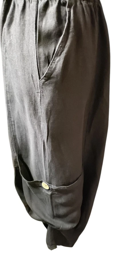 Pantalones harén Match Point 100 % lino, negros, talla mediana Foto 2 de 4