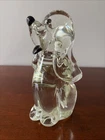 Murano Glass Dog Figurine Paper Weight 6” Tall Clear With Black 1970s Era Smooth