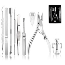 Ingrown Toenail Tool Kit 9PCS , Professional Toe Nail 9 Piece Set, Silver