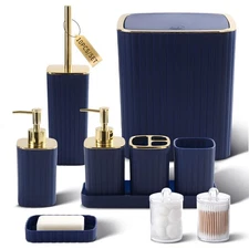 Bathroom Accessories Set - Gorgeous Bathroom Set, 10PC Navy Blue Bathroom Access