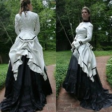 1860S Victorian Corset Gothic Prom Formal Dresses Vintage Black White Lace-up