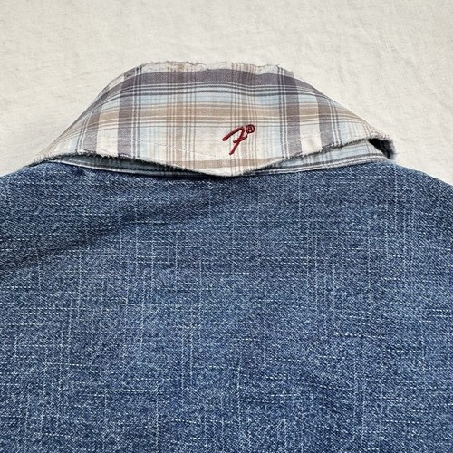 Fender Shirt Mens Medium Blue Smile Pockets Embroidery Denim Trim Rockabilly - Picture 4 of 10