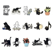 15 Pcs Cat Enamel Pins Cute Cat Backpack Brooch Pins Novelty Cartoon Lapel Ename