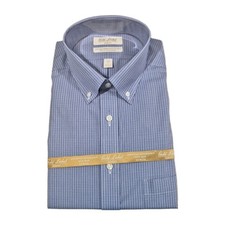 Roundtree Yorke Gold Label Men Shirt Size 16.5 35 Blue Poplin Slim Fit Check 62