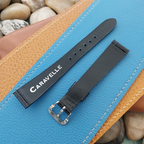 17mm Caravelle Bulova Black Leather Unused Classic 1970s Vintage Watch Band - Picture 2 of 4