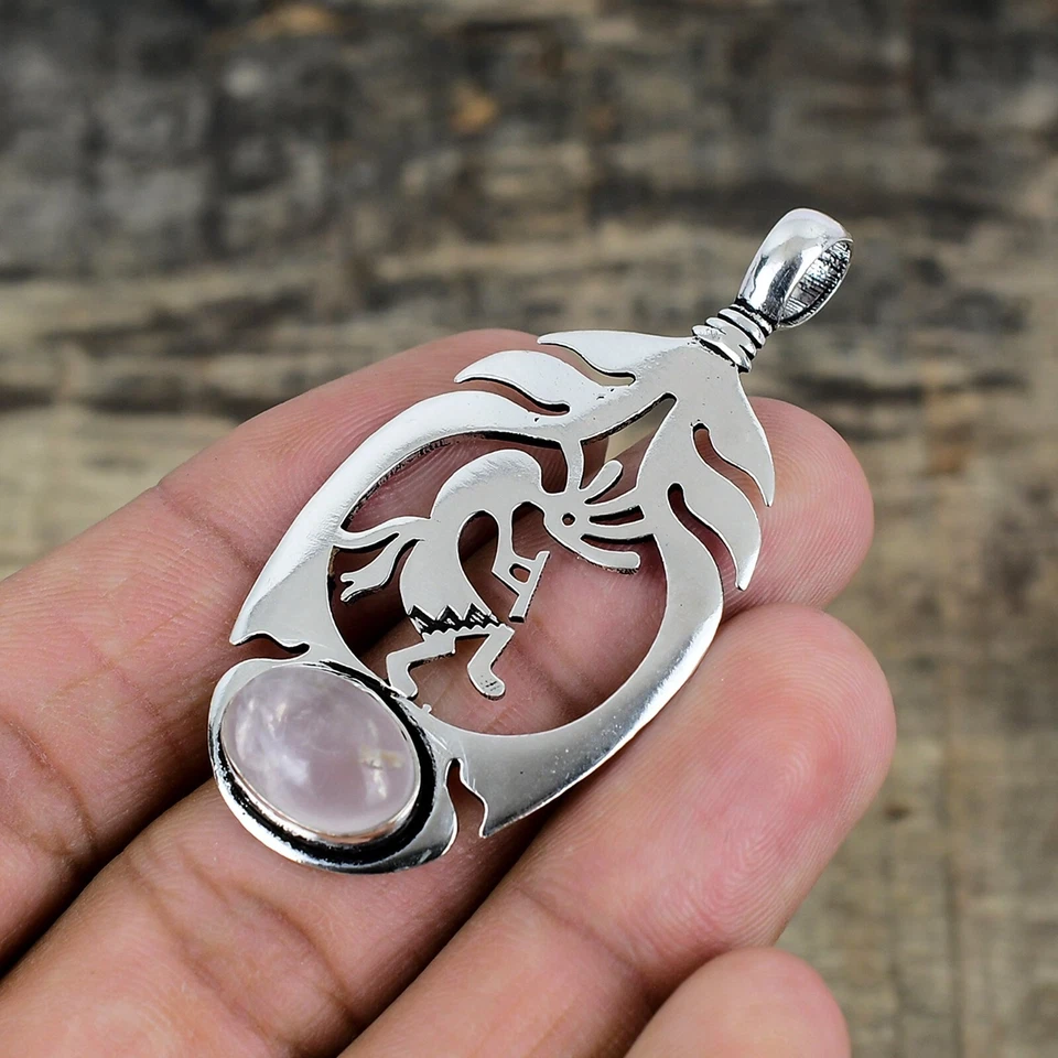 Quarzo Rosa Fatto a Mano 925 Argento Sterling Ciondolo Gioielli Per Fidanzamento - Immagine 3 di 4