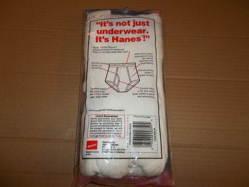 Vtg 1987 New In Package 3 PAIRS HANES 100% COTTON BRIEFS UNDERWEAR Size 28 - Picture 4 of 8