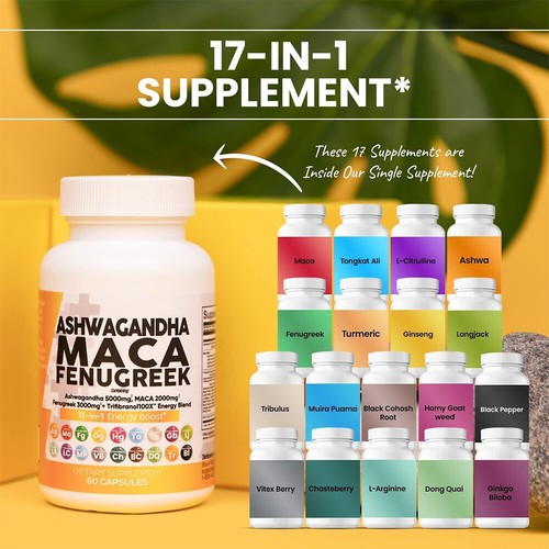 Ashwagandha, Maca Root, Fenugreek Blend - 60 Capsules - Energy & Endurance new - Picture 4 of 8