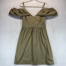 Madewell Cotton Dress Off Shoulder Khaki Green Casual Mini Dress Size 6