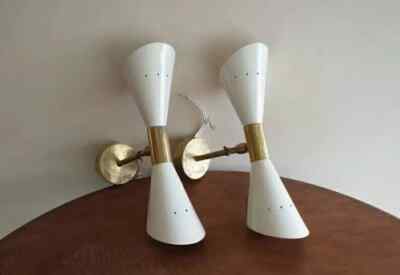 1950's Mid Century Raw Brass Italian Diabolo Wall Sconce Light Fixture 2 Bulbs..