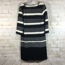 RN Studio Dress Womens Size 12 Black White Stripe Midi Stretch Office Dress