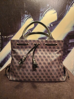 Dooney Bourke Double Handle Leather And Canvas Black Monogram Purse