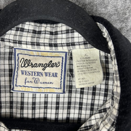 Wrangler Shirt Womens XL White Black Plaid Button Up Western Cowgirl - Picture 8 of 16