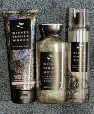 3 Pc WICKED VANILLA WOODS Bath & Body Works Shower Gel, BODY CREAM, & Body MIST