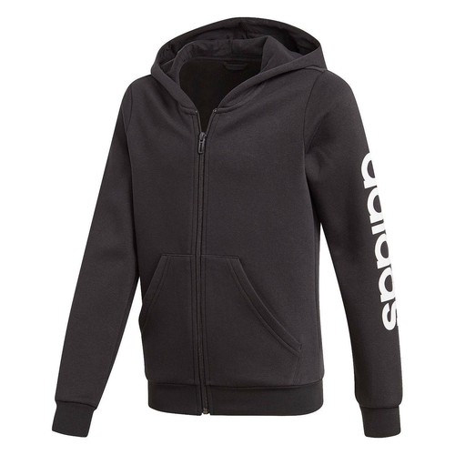Felpa garzata Bambina Adidas Hoodie LINEAR full zip cappuccio EH6124 Nero- Bianca | eBay